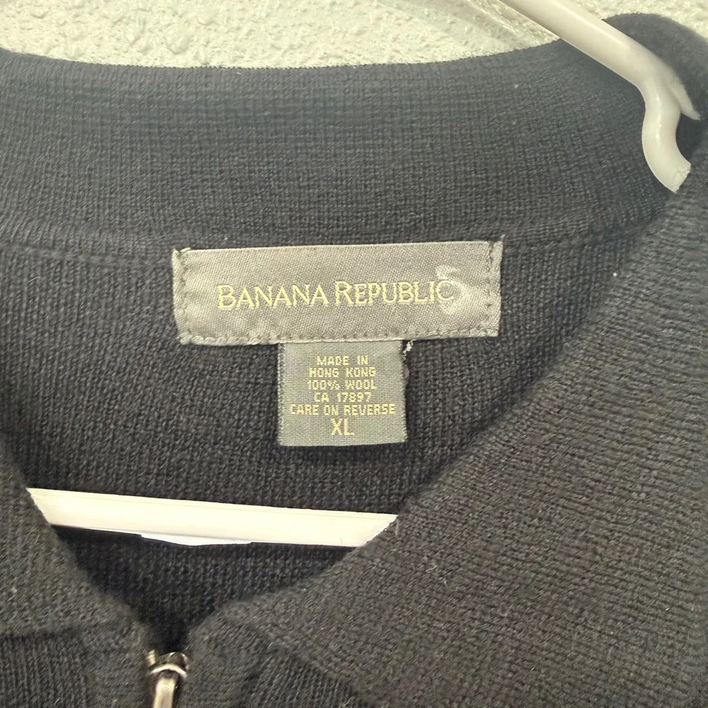 Banana Republic Mens XL Full Zip 100% Wool Sweater Striped Long Sleeve Knit‎